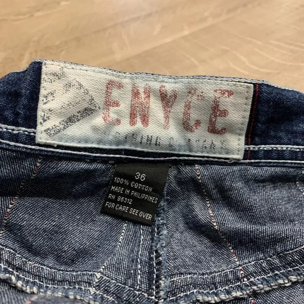 Vintage Y2K Enyce Jean Shorts Jorts Men's Size 36 Plaid Windowpane Dark Denim